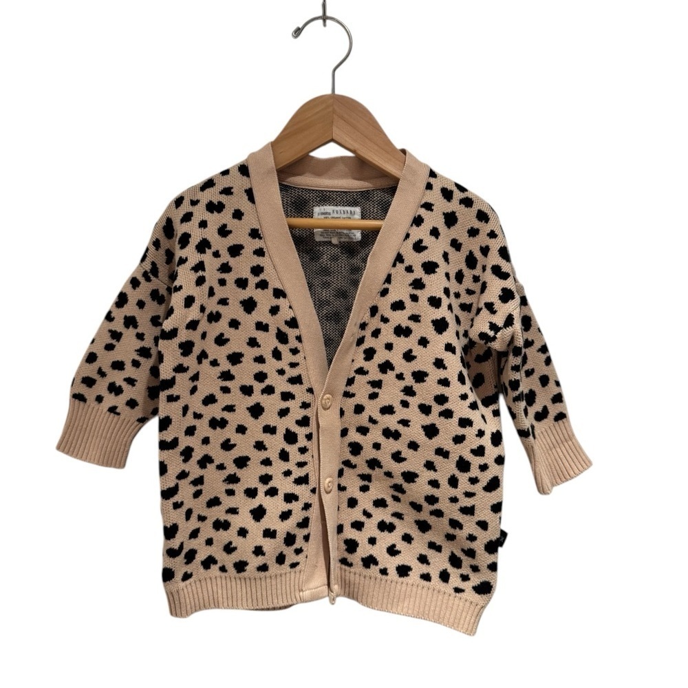 Huxbaby Tan and Black Animal Print Kids Cardigan - size 1(12-18M) *generous fit